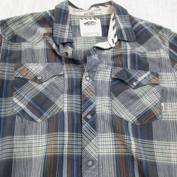 Vans Off The Wall Shirt Mens L Multi Plaid Long Sleeve Snap Button Down RN96277 - Picture 2 of 12